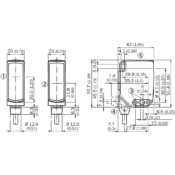 Cellule Barrage (E+R) PNP/NPN P=45m PinPoint IOL LO/DO, M12 4P+C0.27m-Lire la description