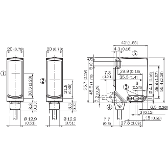 Cellule Barrage (E+R) PNP/NPN P=45m PinPoint IOL LO/DO, M12 4P+C0.27m-Lire la description