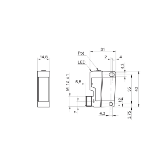 Cellule EAP NPN P=20-350mm Pot. Laser LO/DO Plast. / M12 4P-Lire la description