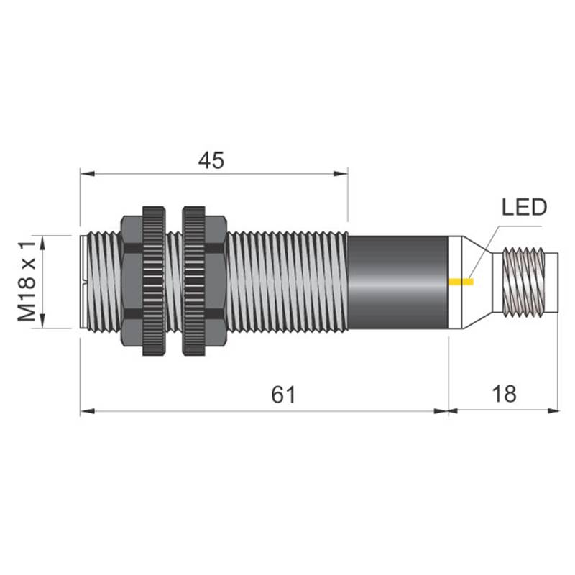 Cellule Directe M18 PNP P=100mm Plast. LO/DO Plast. Axial / M12 4P-Lire la description