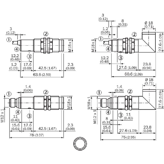 Cellule Barrage M18 PNP P=20m IR DO Plast. Axial 10-30Vdc / M12 4P-Lire la description