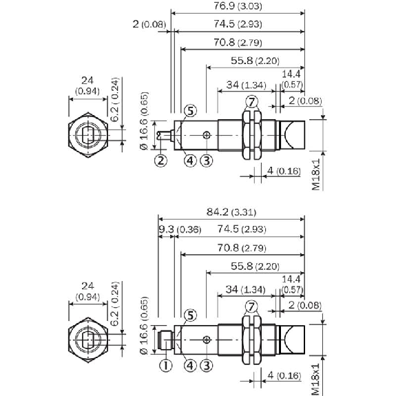 Cellule Bar. reflex M18 PNP P=5,5m Pot. LR Métal Axial / Câble 2m-Lire la description