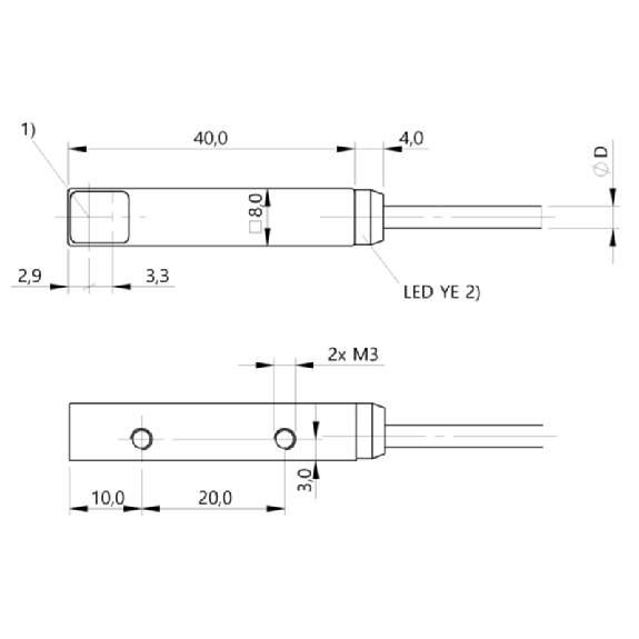 Cellule Barrage (R) PNP P=3m Laser DO Métal Radial / Câble 2m PUR-Lire la description