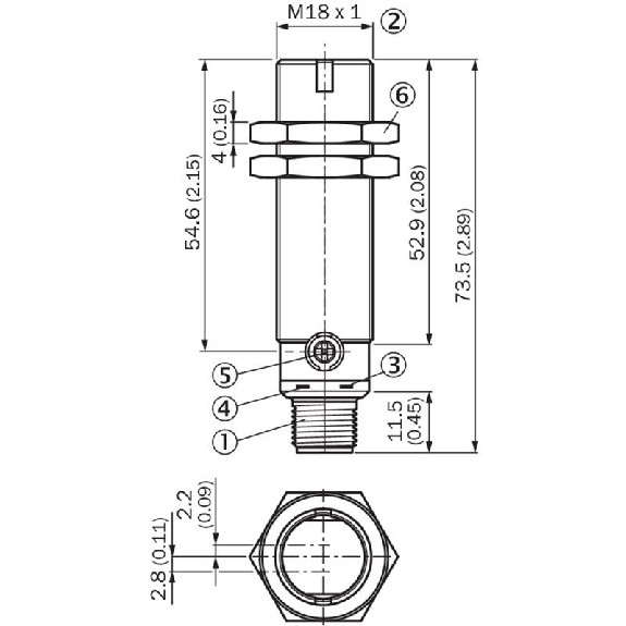 Cellule Directe M18 NPN P=115mm PinPoint LO/DO Métal Axial / M12 4P-Lire la description
