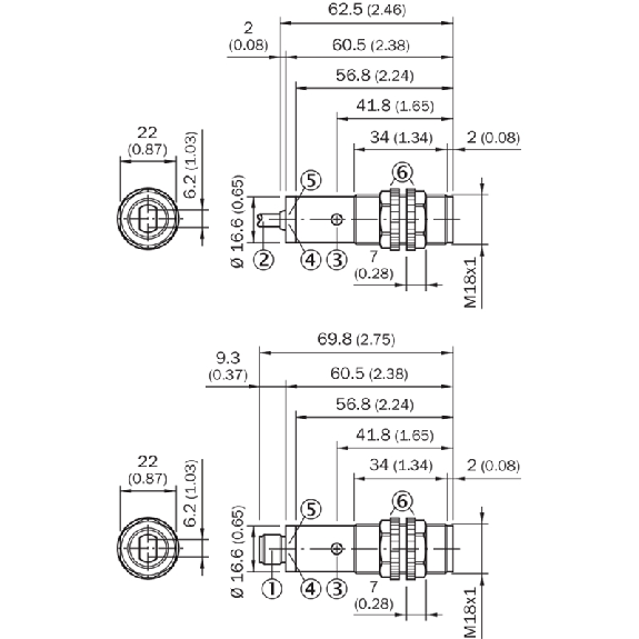 Cellule Directe M18 PNP P=500mm Pot. LR LO/DO Plast. Axial / M12 4P-Lire la description