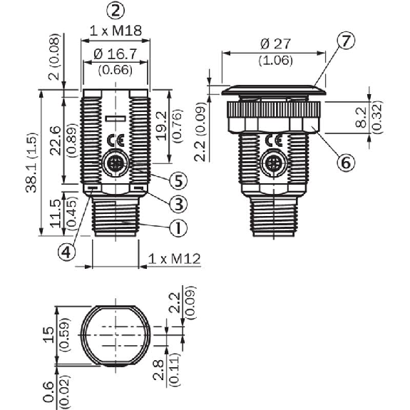 Cellule Barrage M18 PNP P=15m Pot. IR LO/DO Plast. Axial / M12 4P-Lire la description