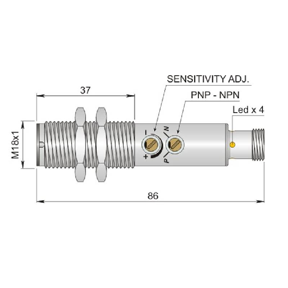 Cellule Directe M18 PNP/NPN P=200mm LO/DO Métal Axial / M12 4P-Lire la description
