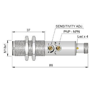 Cellule Directe M18 PNP/NPN P=200mm LO/DO Métal Axial / M12 4P-Lire la description