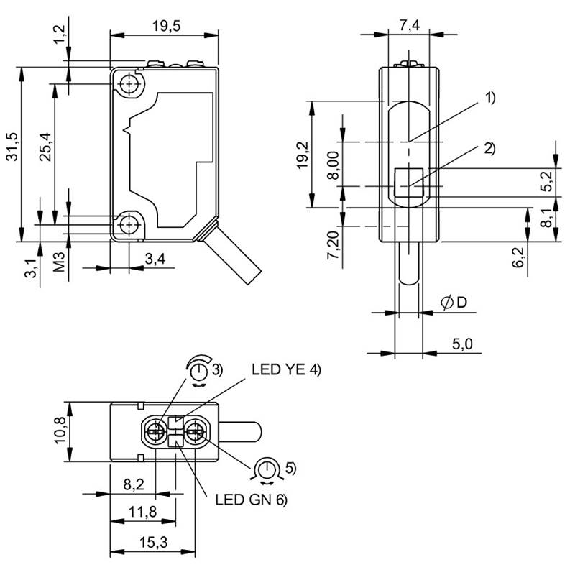 Cellule Bar. reflex PNP P=10m Pot. Laser LO/DO / Câble 2m PVC-Lire la description