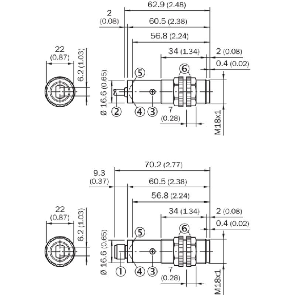 Cellule Bar. reflex M18 PNP P=7m Pot. LR LO/DO Plast. Axial / M12 4P-Lire la description
