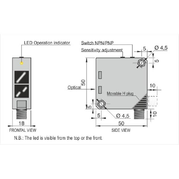 Cellule Bar. reflex PNP/NPN P=8m Pot. IR LO/DO 10-30Vdc / M12 4P-Lire la description