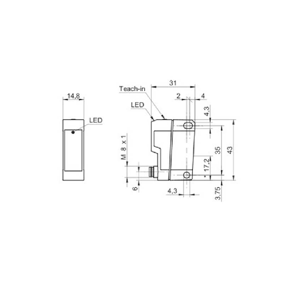 Cellule Bar. reflex transp. PNP P=7m Teach-in / M08 4P-Lire la description