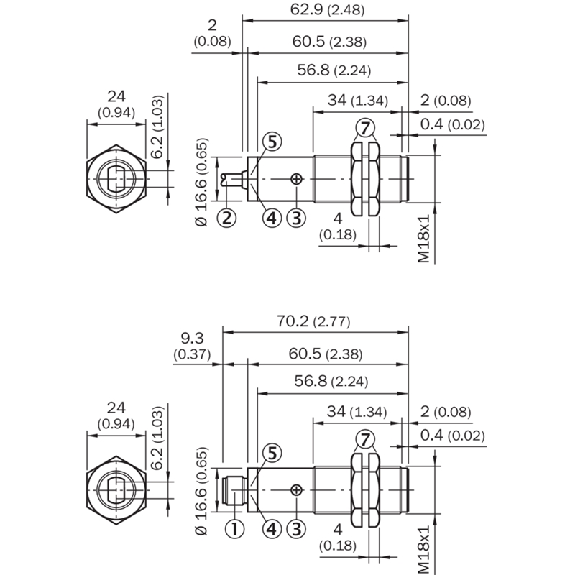 Cellule Bar. reflex M18 PNP P=7m Pot. LR LO/DO Métal Axial / M12 4P-Lire la description