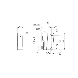 Cellule Bar. reflex transp. PNP P=7m Teach LO / M08 4P-Lire la description