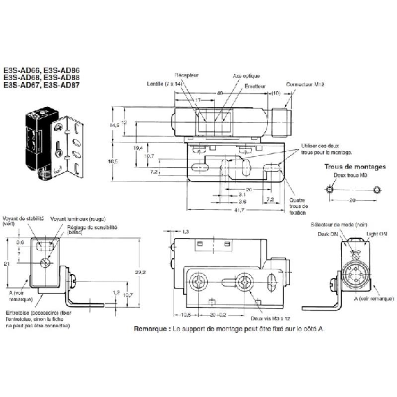 Cellule Directe NPN P=100mm IR LO/DO Radial 10-30Vdc / M12 4P Cellule Directe NPN P=100mm IR LO/DO Radial 10-30Vdc / M12 4P-Lire la description