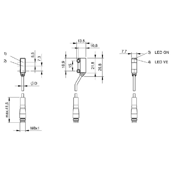 Cellule EAP PNP P=15mm LR LO / M08 4P+C0.2m-Lire la description