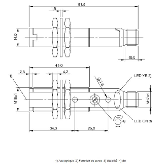 Cellule Directe M18 PNP P=100mm IR LO/DO Plast. Axial / M12 4P-Lire la description