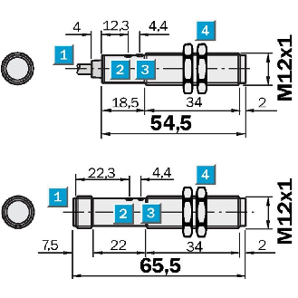 Cellule Directe M12 PNP P=100mm Teach IR LO/DO Métal Axial / Câble 2m-Lire la description