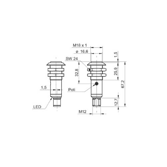 Cellule Barrage (E) M18 P=13m Pot. IR Plast. Axial / M12 4P-Lire la description