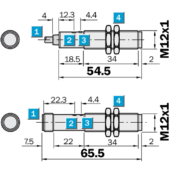 Cellule Directe M12 PNP P=300mm Teach IR LO/DO Métal Axial / Câble 2m-Lire la description