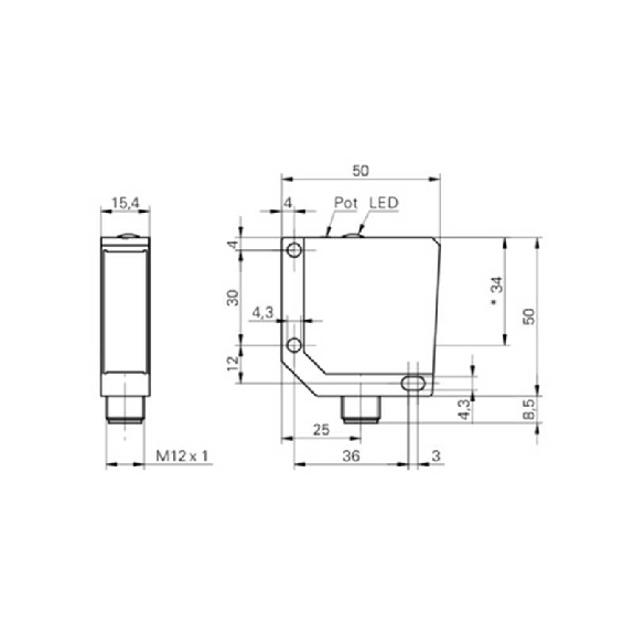 Cellule EAP PNP P=20-600mm LO/DO 50x50x15mm Métal / M12 4P-Lire la description