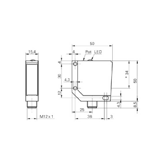 Cellule EAP PNP P=20-600mm LO/DO 50x50x15mm Métal / M12 4P-Lire la description