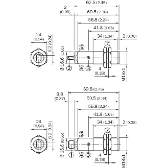 Cellule EAP M18 NPN P=350mm Pot. LR LO/DO Métal Axial / M12 4P-Lire la description
