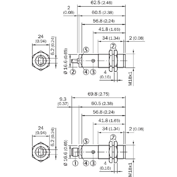 Cellule EAP M18 NPN P=350mm Pot. LR LO/DO Métal Axial / M12 4P-Lire la description
