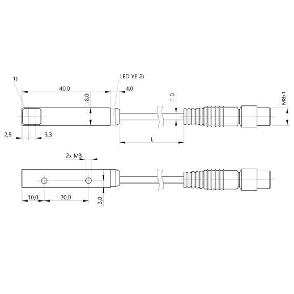 Cellule Barrage (R) PNP P=3m Laser DO Métal Radial / M08 3P+C0.2m-Lire la description