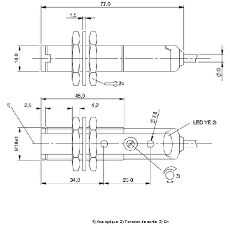 Cellule Bar. reflex transp. M18 PNP P=1,7m LO/DO Plast. / Câble 2m-Lire la description