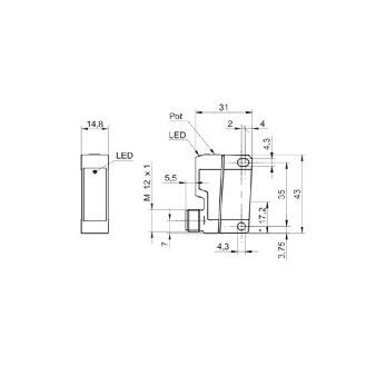 Cellule Directe PNP P=600mm Pot. LR LO/DO Plast. 31*43*14 / M12 4P-Lire la description