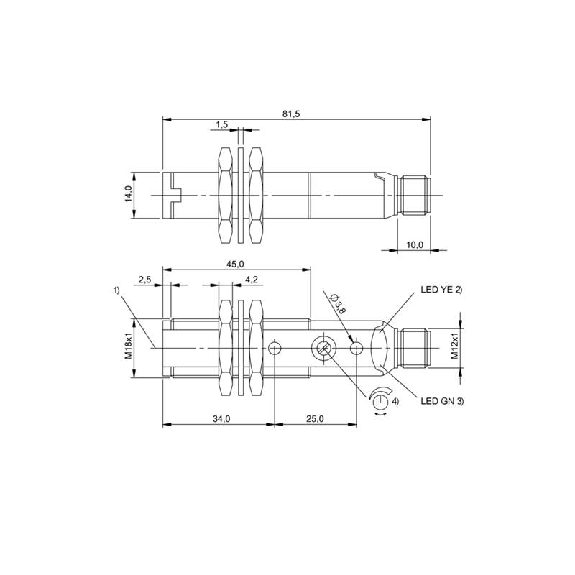 Cellule EAP M18 PNP P=100mm LR LO/DO Plast. Axial / M12 4P-Lire la description