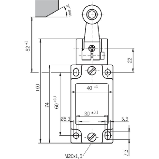 Int.de séc. Levier rotatif à galet acier 1O+1F rupt. brusque, 1xM20-Lire la description