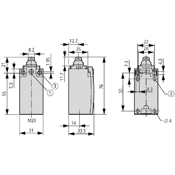 Interrupteur de position, Poussoir, Appareil de base, extensible, 1 F, 1 O, Action lente,Bornes à ressort, jaune, Matière isolante, -25 - +70 °C, EN 50047 Forme B, Plastique-Lire la description