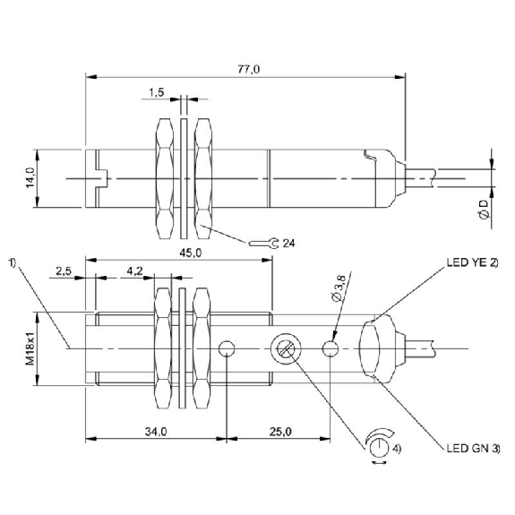 Cellule Barrage M18 (R) NPN P=20m Pot. IR LO/DO Axial / Câble 2m-Lire la description