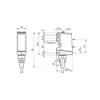Smartreflect PNP P=600mm qTeach PinPoint LO/DO / Câble 2m-Lire la description