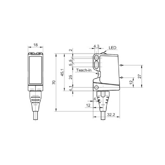Smartreflect PNP P=600mm qTeach PinPoint LO/DO / Câble 2m-Lire la description