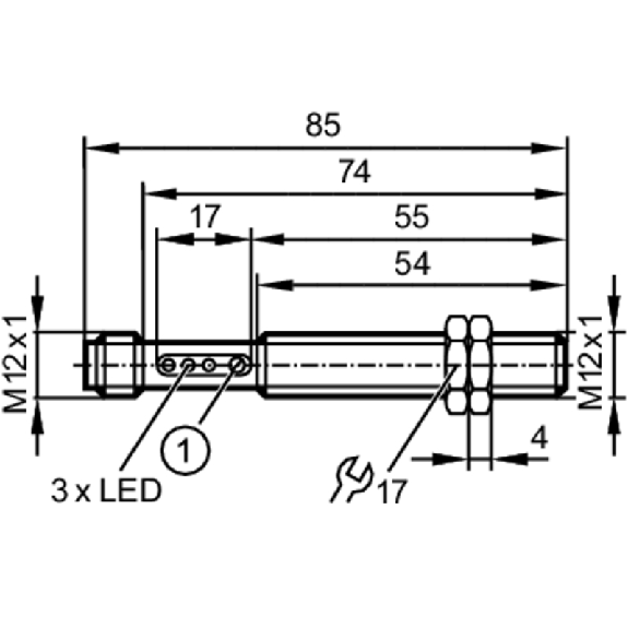 Cellule Directe M12 PNP P=400mm IR LO/DO Métal Axial / M12A 4P-Lire la description