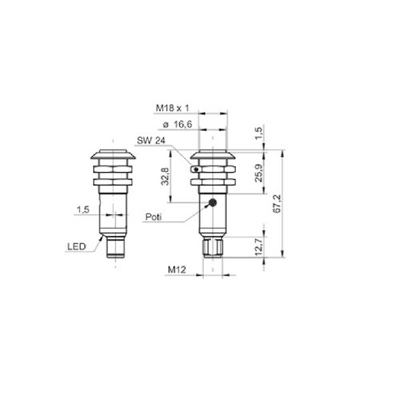 Cellule Bar. reflex M18 PNP P=3,5m Pot. LR LO/DO Plast. Axial /M12 4P-Lire la description