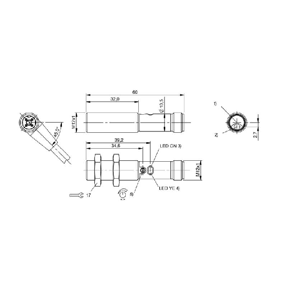 Cellule EAP M12 PNP P=25-60mm Pot. LO/DO Métal Axial / M12 4P-Lire la description