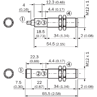Cellule Directe M12 PNP P=115mm IR LO Métal Axial / Câble 4m PUR-Lire la description