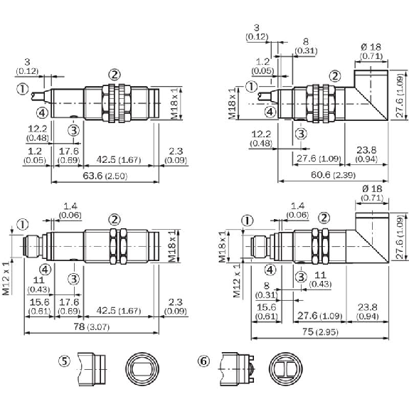 Cellule Directe M18 PNP P=800mm Pot. IR LO Plast. Axial / M12 4P-Lire la description