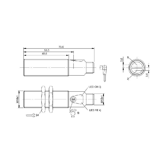 Cellule Bar. reflex M18 NPN P=7m LR Laiton Axial / M12 4P-Lire la description