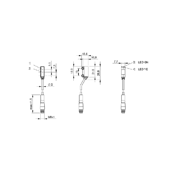Cellule EAP PNP P=30mm LR LO / M08 4P+C0.2m-Lire la description
