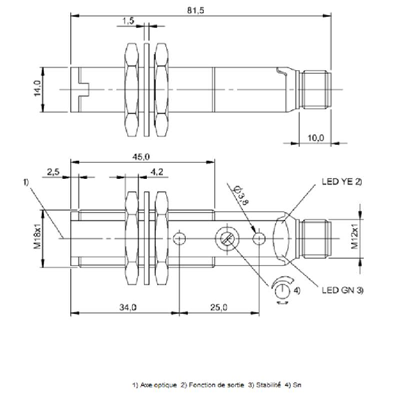 Cellule Directe M18 NPN P=700mm Pot. IR LO/DO Plast. Axial / M12 4P-Lire la description