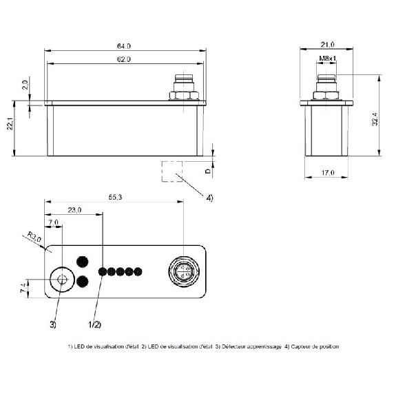 Capteur de position linéaire inductif 0...48mm 4-20mA/0-10V, M08 4P Capteur de position linéaire inductif 0...48mm 4-20mA/0-10V, M08 4P-Lire la description