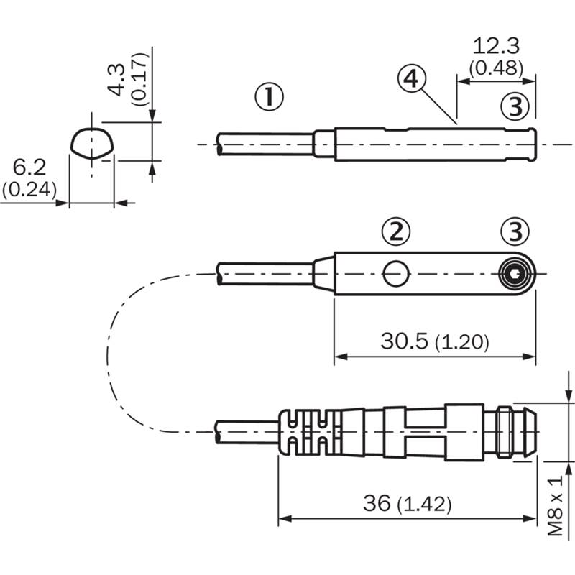 DPM Vérins rainures en T 2 fils REED NO 10-30Vac/dc / M08 3P+C0.3m-Lire la description