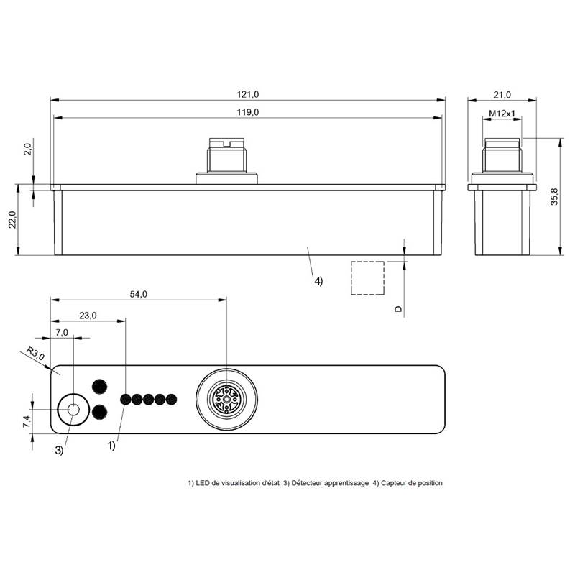 Capteur de position linéaire inductif 0...103mm 4-20mA/0-10V, M12 4P Capteur de position linéaire inductif 0...103mm 4-20mA/0-10V, M12 4P-Lire la description