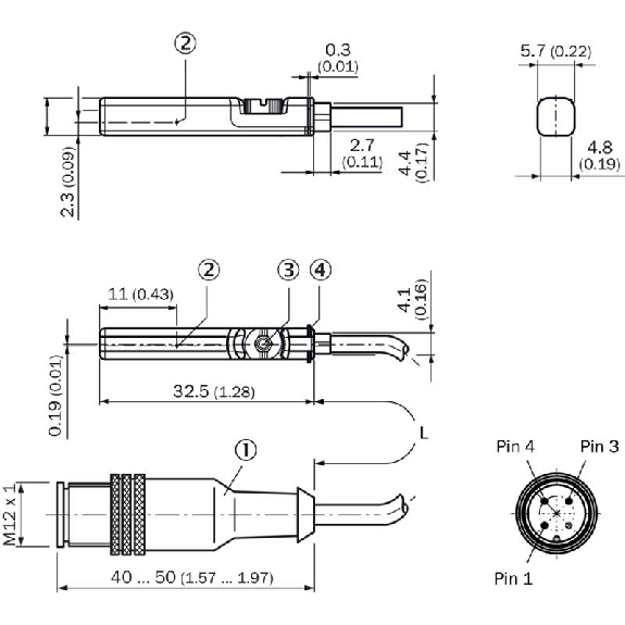 DPM Verins rainures en T 2 fils REED NF 5-30Vac/dc / M12 3P+C0.3m-Lire la description
