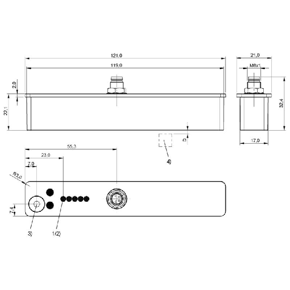 Capteur de position linéaire inductif 0...103mm 4-20mA/0-10V, M08 4P Capteur de position linéaire inductif 0...103mm 4-20mA/0-10V, M08 4P-Lire la description